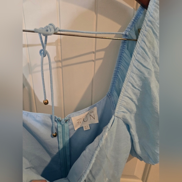 NWOT Selfie Leslie Blue Puff Sleeve Corset Midi Dress Spring Summer Bustier Sm - Picture 3 of 5